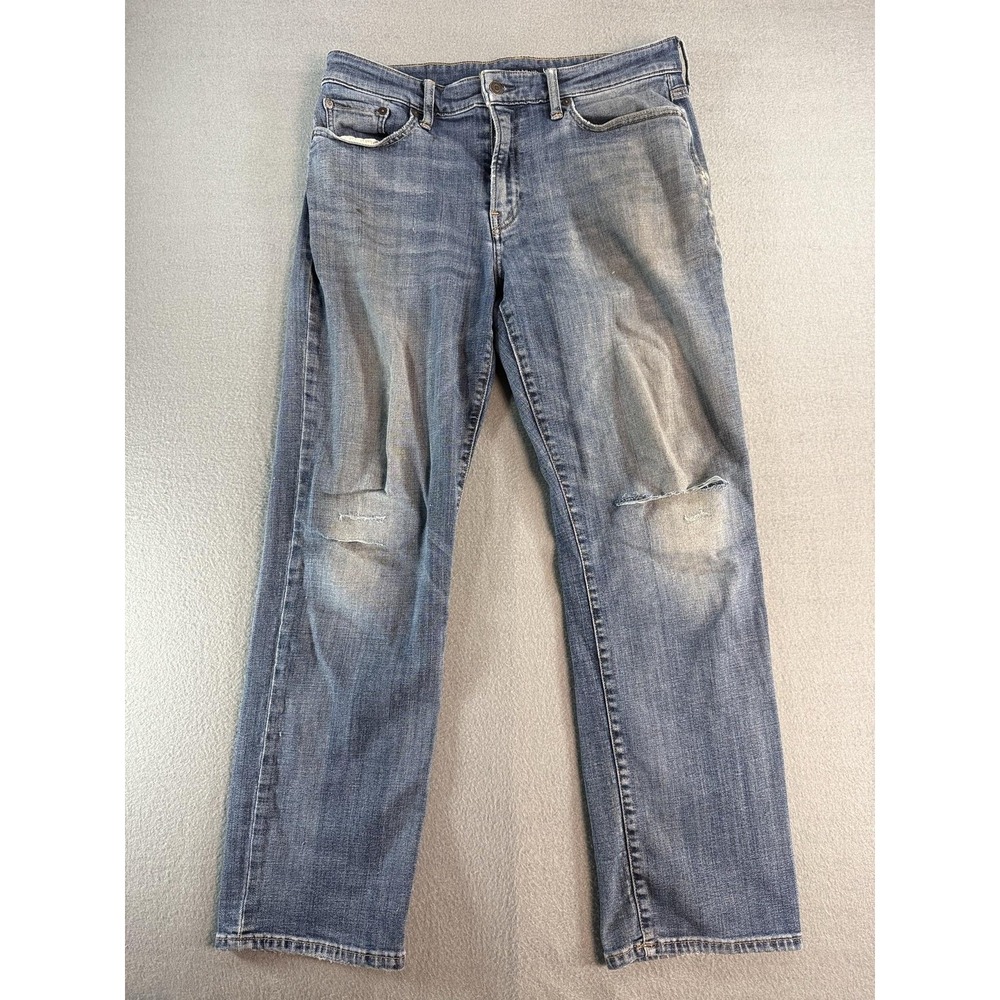 Lucky Brand 363 Straight Jeans Mens 34x28 Med Wash Blue Distressed Denim